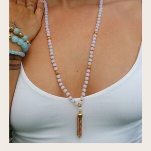 Elegant 22k Gold plated beads Bernese white Beaded mala gorgeous piece w tassel